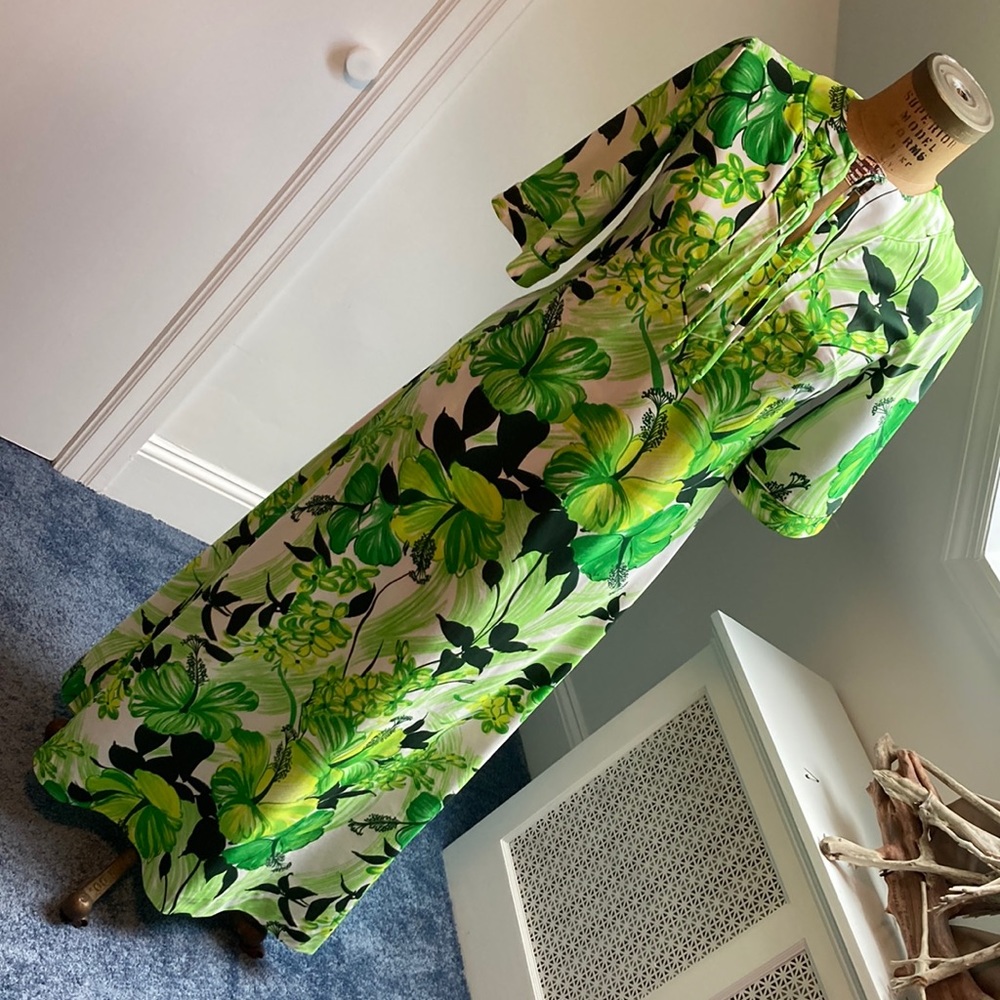 VINTAGE Hawaiian Fashions by Sears Green Floral Maxi